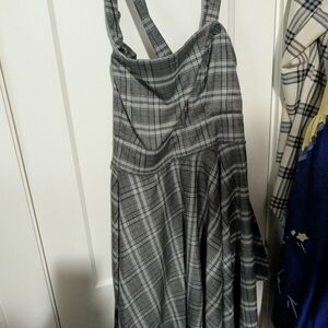 Gray Plaid Women's Pinafore Dress - Classic A-Line Style Hell Bunny